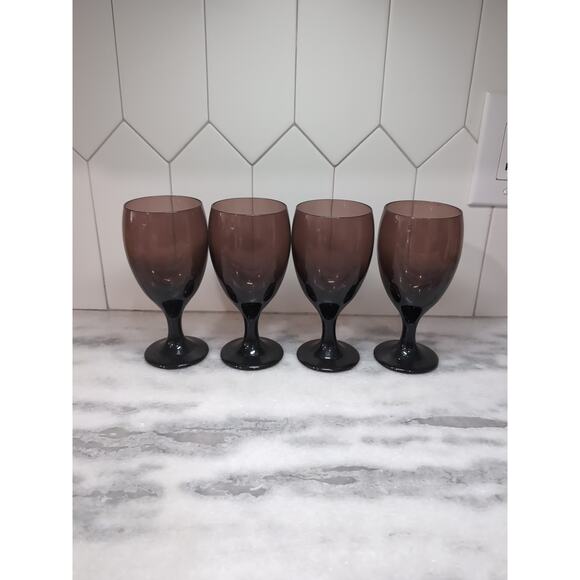 Libbey‎ Purple Goblets, Premier Teardrop , Amethyst Glasses, Vintage Set of 4 - Picture 2 of 9